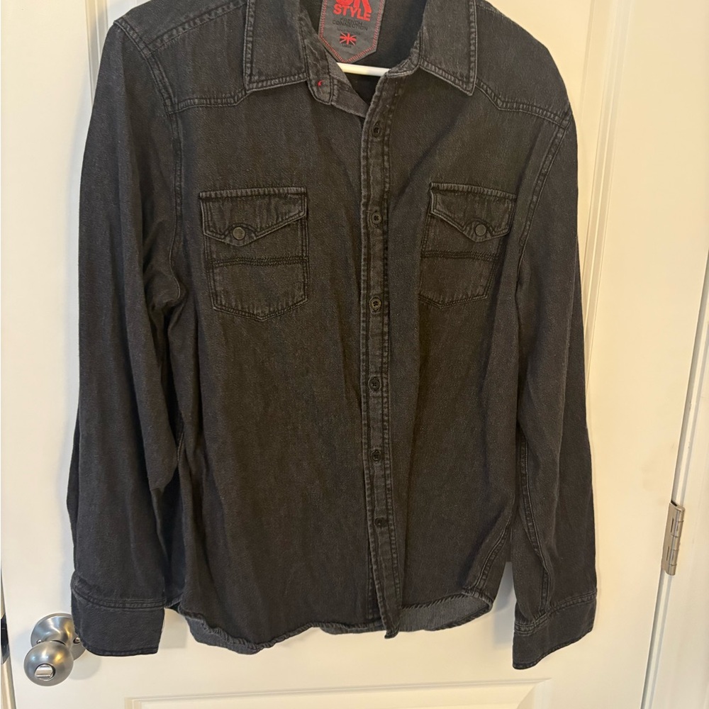 Men’s French Connection Charcoal Shirt size L modern y2K top black denim